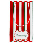 白ストライプと緑と赤のクリスマス スモールペーパーバッグ (正面)