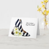 白ストライプのハイヒールデイジー カード (黄色い花)