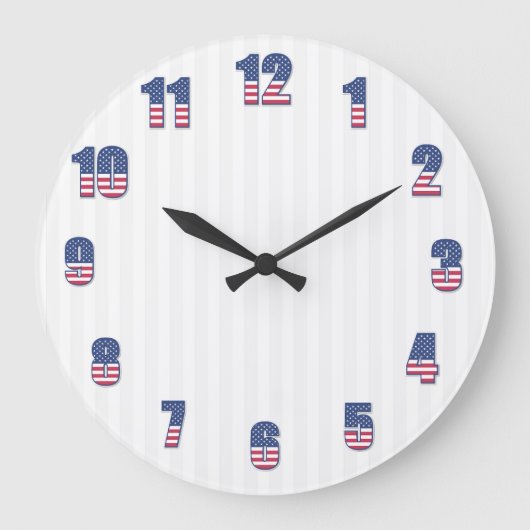 白ストライプの数カラフル字 ラージ壁時計 (正面)