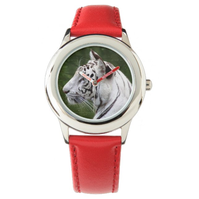 白ストライプの虎の美しい写真 腕時計 (正面)