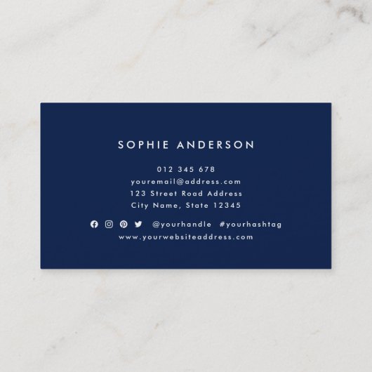 白ストライプ色とカスタム色モダンスクリプト 名刺 (裏面)