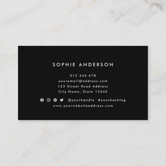 白ストライプ色とカスタム色モダンスクリプト 名刺 (裏面)