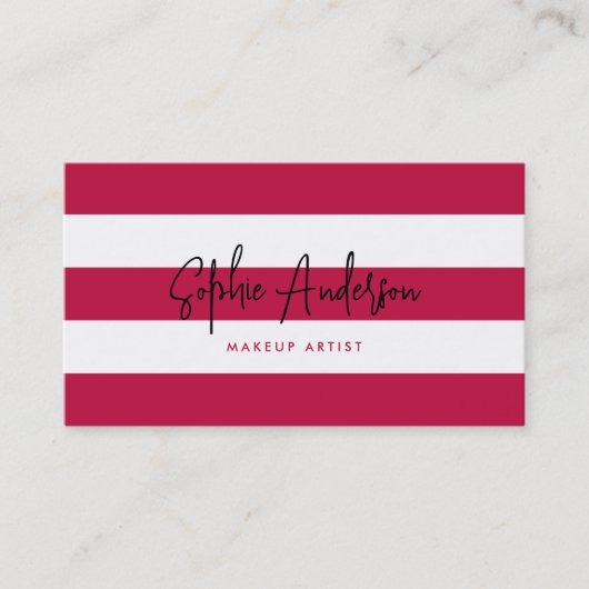 白ストライプ色とカスタム色モダンスクリプト 名刺 (正面)