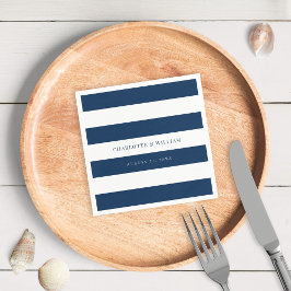 白ストライプ色と編集可航海の能結婚色 スタンダードカクテルナプキン