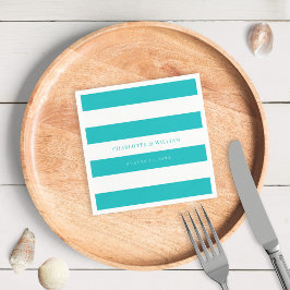 白ストライプ色と編集可航海の能結婚色 スタンダードカクテルナプキン