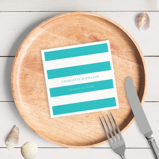 白ストライプ色と編集可航海の能結婚色 スタンダードカクテルナプキン