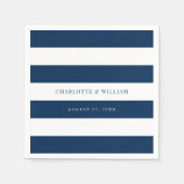 白ストライプ色と編集可航海の能結婚色 スタンダードカクテルナプキン (正面)