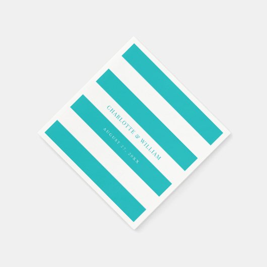 白ストライプ色と編集可航海の能結婚色 スタンダードカクテルナプキン (角)