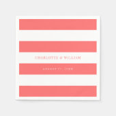 白ストライプ色と編集可航海の能結婚色 スタンダードカクテルナプキン (正面)