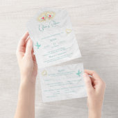 白スペインのハート花メキシカン結婚の オールインワン招待状 (貼ってはがせる)