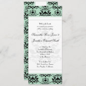白スリムウェディング招待付きミント&ブラックダマスク 招待状 (正面/裏面)