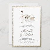 白スワンズテクスチャ金ゴールド婚約 招待状 (正面)