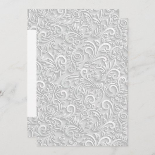 白スワール葉デザイン模様 セーブザデート (正面/裏面)