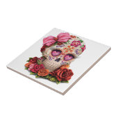 白セラミッカラフルクタイル上の砂糖スカル タイル (側面)