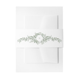 白セージ緑色植物性リースモノグラム結婚ズ 招待状ベリーバンド