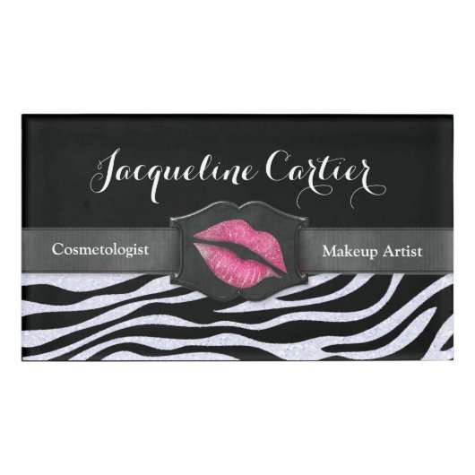 白ゼブラエレガントグリッターキス名タグ 名札 (正面)