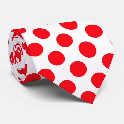 白タイの赤い水玉模様 ネクタイ (ロール)