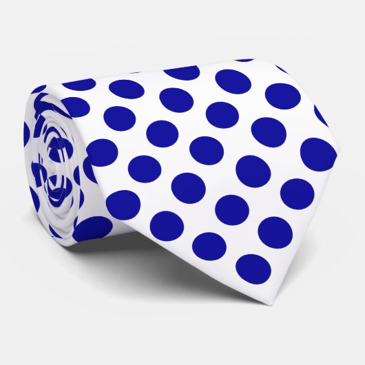 白タイの青い水玉模様 ネクタイ (ロール)