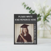 白タイポグラフィと写真卒業ブックサイン シーズンポストカード (スタンド正面)