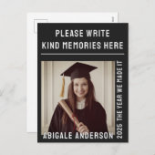 白タイポグラフィと写真卒業ブックサイン シーズンポストカード (正面/裏面)