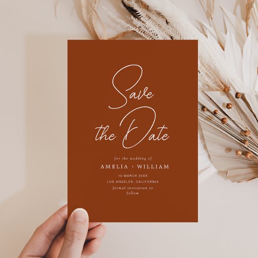 白タイポグラフィテラコッタ結婚ス セーブザデート