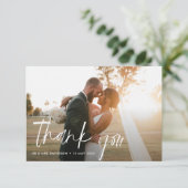 白タイポグラフィ結婚の写真サンキューカード サンキューカード (スタンド正面)
