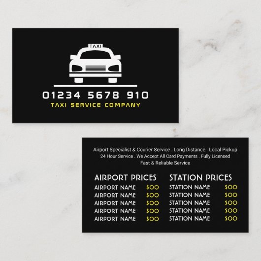 白タクシータクシーのロゴ、価格表 名刺 (正面/裏面)