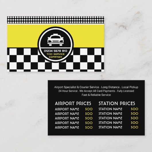 白タクシーCab丸ロゴ、価格表 名刺 (正面/裏面)