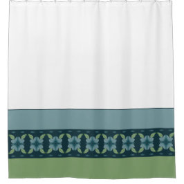 白ターコイズとソフトグリーン シャワーカーテン