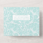白ターコイズ フィリーグリー ペイズリー ヘンナ 結婚式 返信カード すべて オールインワン招待状 (裏面)