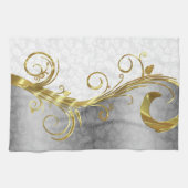 白ダマエレガントス金ゴールド渦巻き キッチンタオル (横)