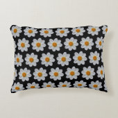 白ダリア花の模様（黒） アクセントクッション (正面)