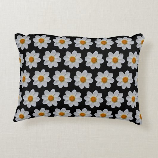白ダリア花の模様（黒） アクセントクッション (裏面)