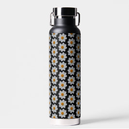 白ダリア花の模様(黒) ウォーターボトル