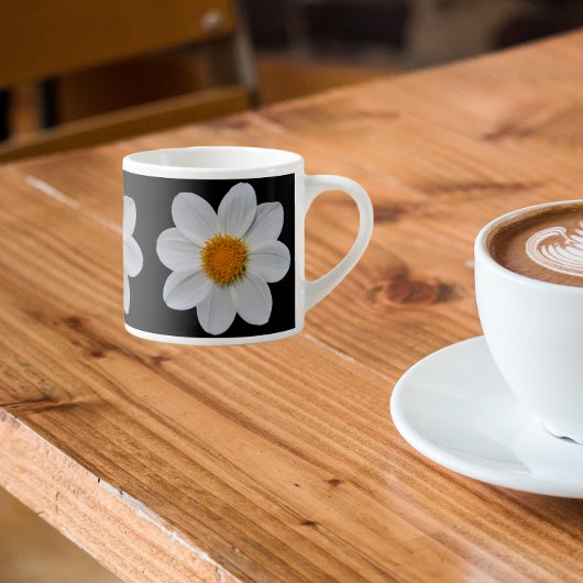 白ダリア花の模様(黒) エスプレッソカップ