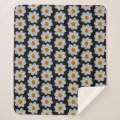 白ダリア花の模様（黒） シェルパブランケット (正面)