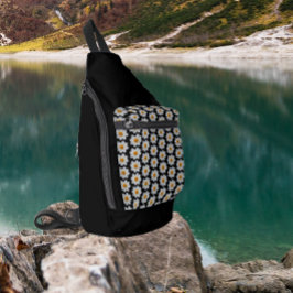 白ダリア花の模様(黒) スリングバッグ