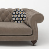 白ダリア花の模様（黒） ラウンドクッション