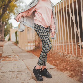 白ダリア花の模様(黒) レギンス