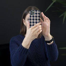 白ダリア花の模様(黒) iPhone 16ケース