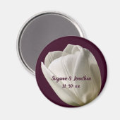 白チューリップパーソナライズされた結婚花 マグネット (正面/裏面)