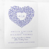 白チューリップ青ハートアートモノグラム結婚ズ 三つ折り招待状 (内部最初)