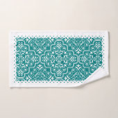 白ティール（緑がかった色）ダマスク模様ホタテ縁どロ バスタオルセット (ハンドタオル)