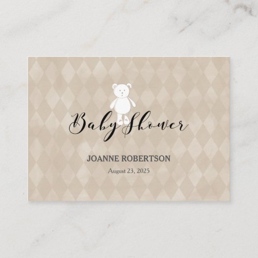 白テディベアおむつラッフル赤ちゃんシャワーゲーム エンクロージャーカード (裏面)