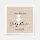 白テディベア赤ちゃんシャワーモダン |タンアーガイル スタンダードカクテルナプキン (正面)