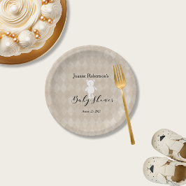 白テディベア赤ちゃんシャワー |タンアーガイル ペーパープレート