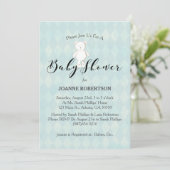 白テディベア赤ちゃんシャワー |ダイヤモンド（青） 招待状 (スタンド正面)