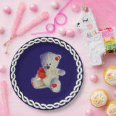 白テディベア ペーパープレート (パーティー)