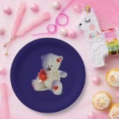 白テディベア ペーパープレート (パーティー)