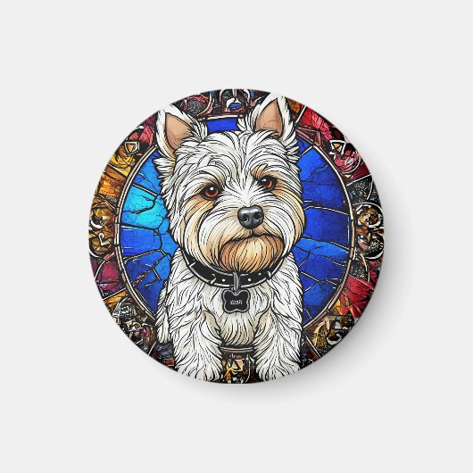 白テリア犬の肖像画 マグネット (正面)